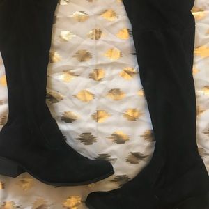 Black Velvet Calf/Knee High Boots